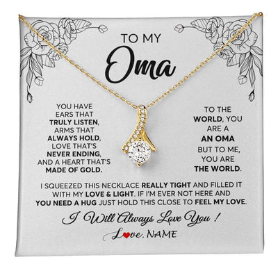 Alluring Beauty Necklace 18K Yellow Gold Finish | 1 | Personalized To My Oma Necklace From Grandkids Granddaughter Hold This Close Feel My Love Oma Birthday Mothers Day Christmas Customized Gift Box Message Card | teecentury