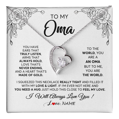 Forever Love Necklace 14K White Gold Finish | 1 | Personalized To My Oma Necklace From Grandkids Granddaughter Hold This Close Feel My Love Oma Birthday Mothers Day Christmas Customized Gift Box Message Card | teecentury