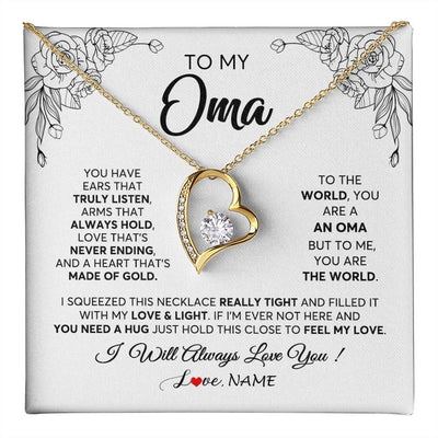 Forever Love Necklace 18K Yellow Gold Finish | 1 | Personalized To My Oma Necklace From Grandkids Granddaughter Hold This Close Feel My Love Oma Birthday Mothers Day Christmas Customized Gift Box Message Card | teecentury