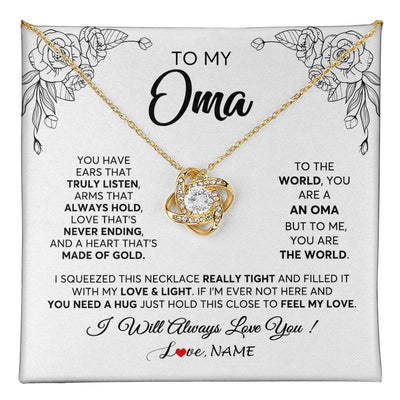 Love Knot Necklace 18K Yellow Gold Finish | 1 | Personalized To My Oma Necklace From Grandkids Granddaughter Hold This Close Feel My Love Oma Birthday Mothers Day Christmas Customized Gift Box Message Card | teecentury