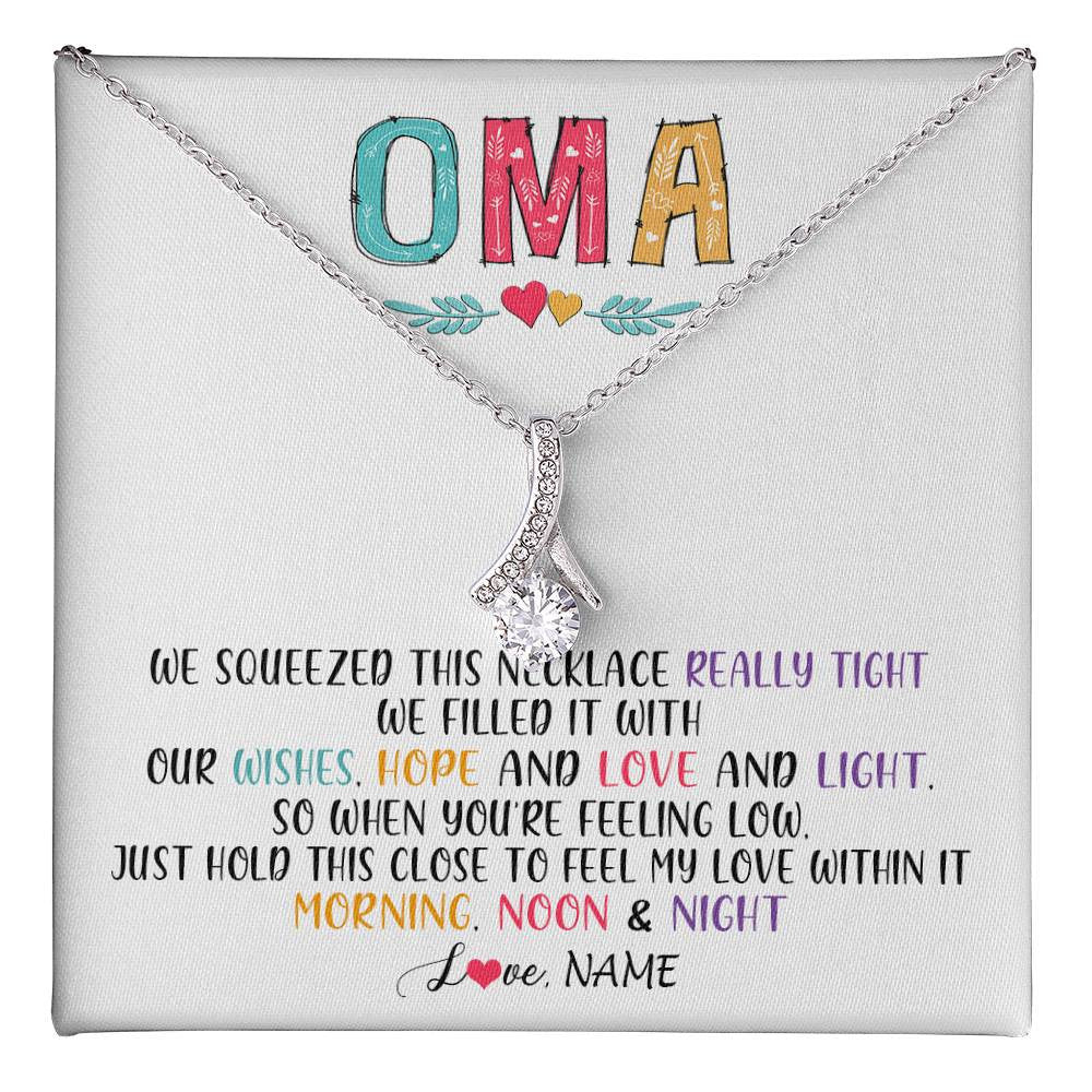 Alluring Beauty Necklace 14K White Gold Finish | 1 | Personalized To My Oma Necklace From Grandkids Granddaughter We Squeezed This Necklace Oma Birthday Mothers Day Christmas Customized Gift Box Message Card | teecentury