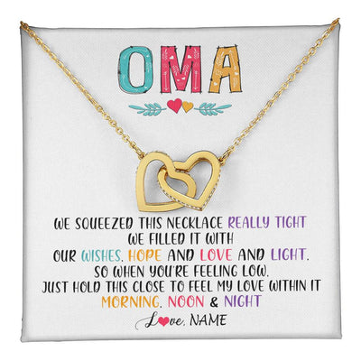 Interlocking Hearts Necklace 18K Yellow Gold Finish | 1 | Personalized To My Oma Necklace From Grandkids Granddaughter We Squeezed This Necklace Oma Birthday Mothers Day Christmas Customized Gift Box Message Card | teecentury