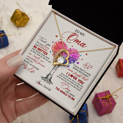 Forever Love Necklace 18K Yellow Gold Finish | 2 | Personalized To My Oma Necklace From Grandkids Never Forget That I Love You You Mean The World Oma Birthday Mothers Day Christmas Customized Gift Box Message Card | teecentury