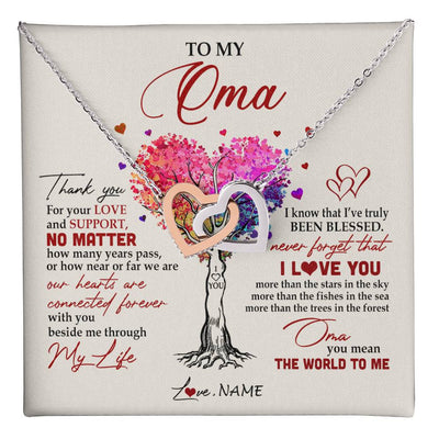 Interlocking Hearts Necklace Stainless Steel & Rose Gold Finish | 1 | Personalized To My Oma Necklace From Grandkids Never Forget That I Love You You Mean The World Oma Birthday Mothers Day Christmas Customized Gift Box Message Card | teecentury