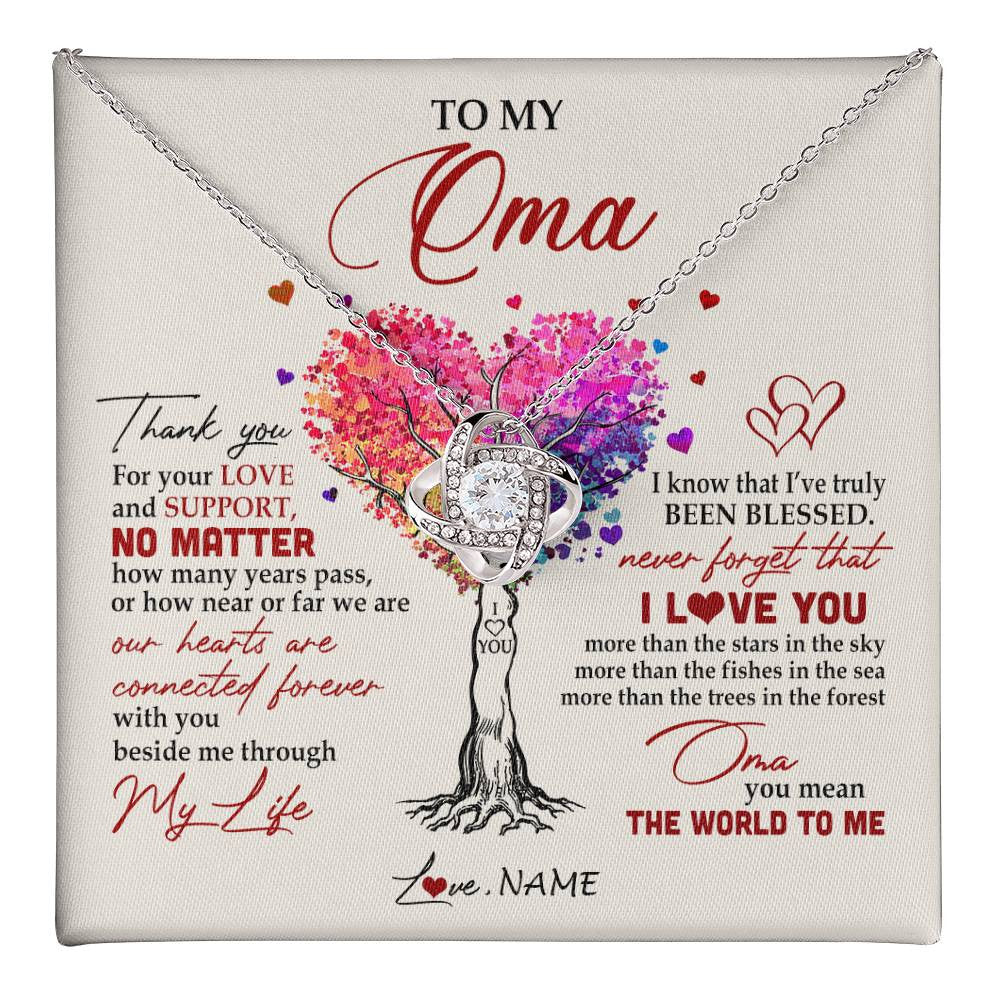 Love Knot Necklace 14K White Gold Finish | 1 | Personalized To My Oma Necklace From Grandkids Never Forget That I Love You You Mean The World Oma Birthday Mothers Day Christmas Customized Gift Box Message Card | teecentury