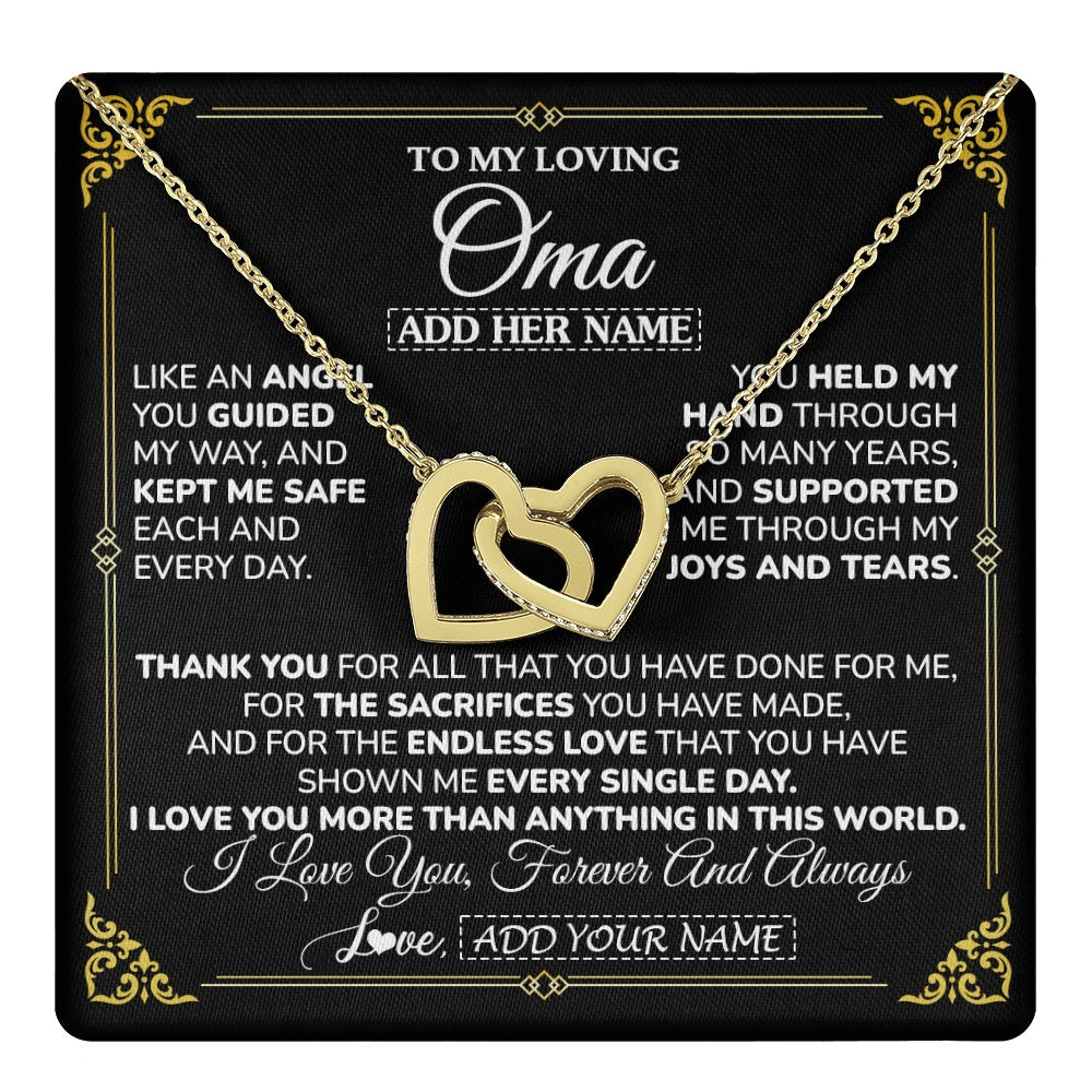 Interlocking Hearts Necklace 18K Yellow Gold Finish | 1 | Personalized To My Oma Necklace Gifts Meaningful Gift To Oma From Granddaughter Without You There Is No Me Mothers Day Birthday Gift Box Message Card | https://teecentury.