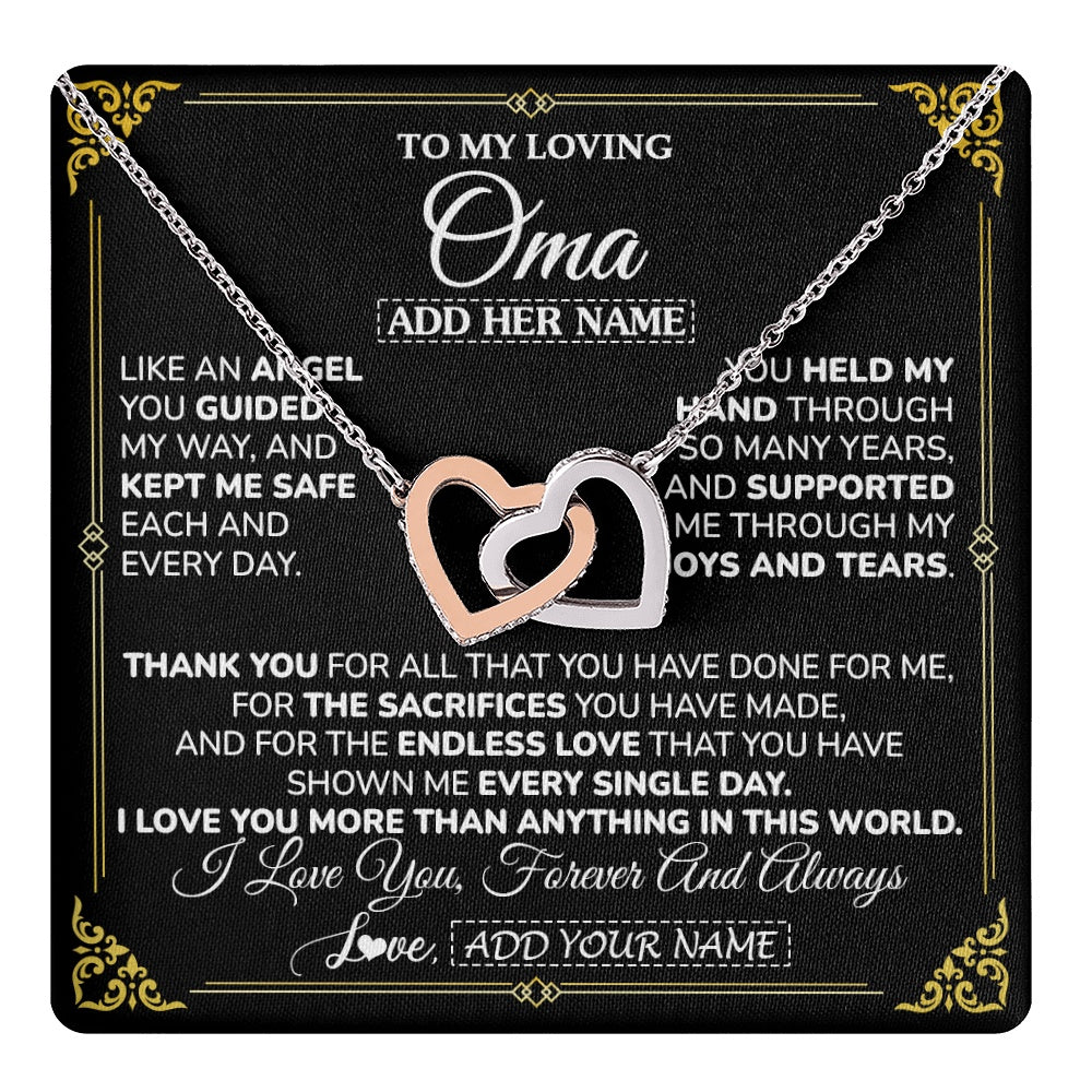 Interlocking Hearts Necklace Stainless Steel & Rose Gold Finish | 1 | Personalized To My Oma Necklace Gifts Meaningful Gift To Oma From Granddaughter Without You There Is No Me Mothers Day Birthday Gift Box Message Card | https://teecentury.