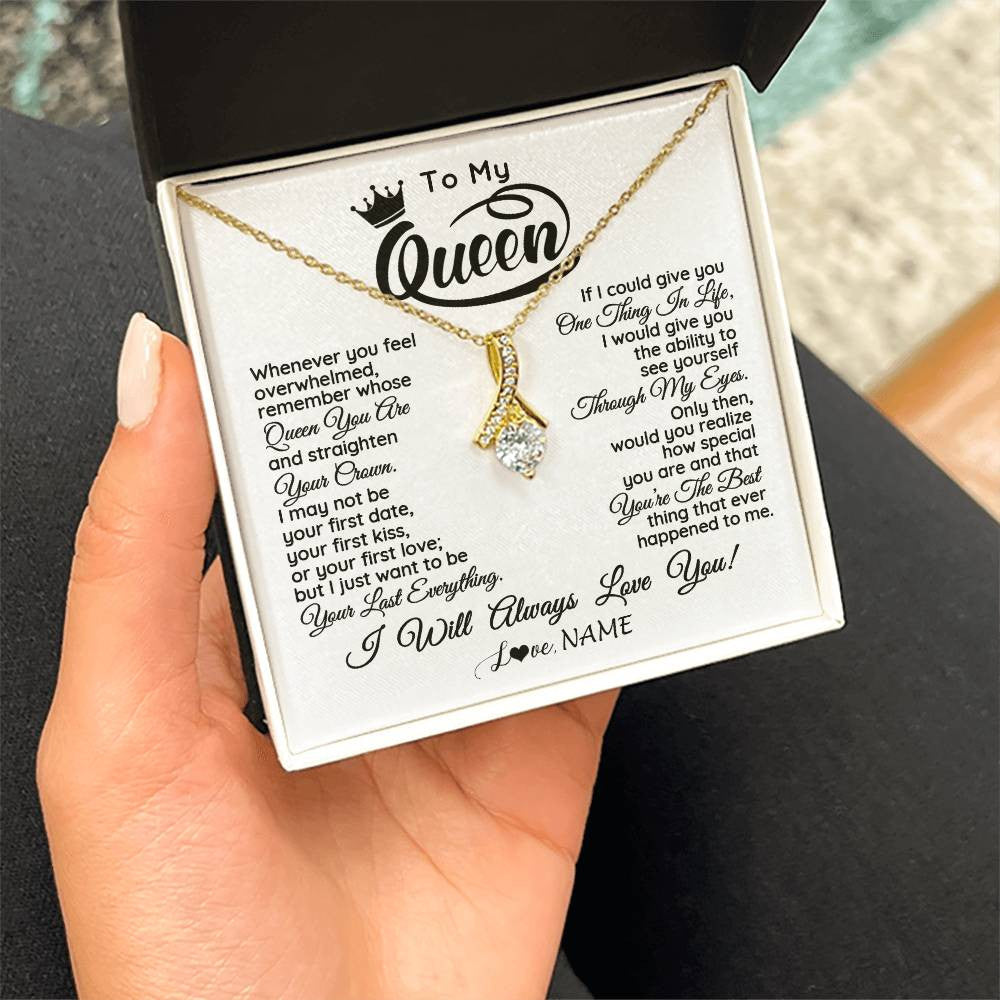 Alluring Beauty Necklace 18K Yellow Gold Finish | 2 | Personalized To My Queen Necklace From Husband Whenever You Feel Overwhelmed Soulmate Wife Valentines Day Birthday Christmas Customized Gift Box Message Card | teecentury