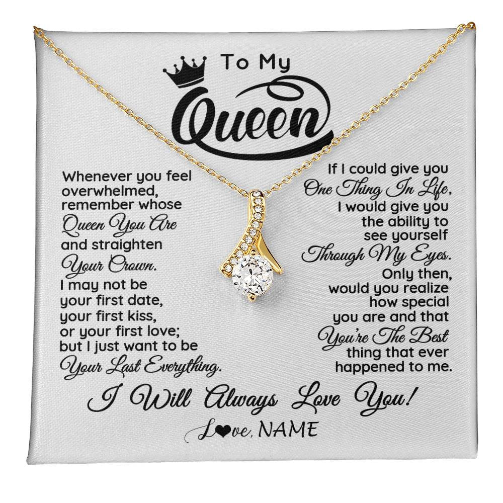Alluring Beauty Necklace 18K Yellow Gold Finish | 1 | Personalized To My Queen Necklace From Husband Whenever You Feel Overwhelmed Soulmate Wife Valentines Day Birthday Christmas Customized Gift Box Message Card | teecentury