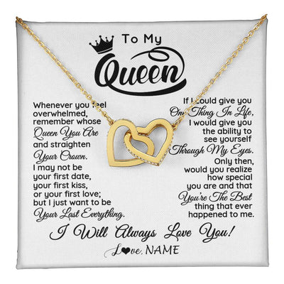 Interlocking Hearts Necklace 18K Yellow Gold Finish | 1 | Personalized To My Queen Necklace From Husband Whenever You Feel Overwhelmed Soulmate Wife Valentines Day Birthday Christmas Customized Gift Box Message Card | teecentury