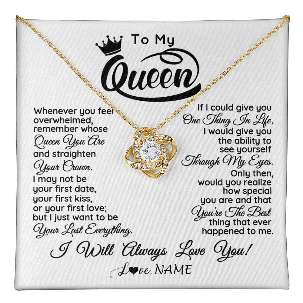 Love Knot Necklace 18K Yellow Gold Finish | 1 | Personalized To My Queen Necklace From Husband Whenever You Feel Overwhelmed Soulmate Wife Valentines Day Birthday Christmas Customized Gift Box Message Card | teecentury