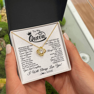 Love Knot Necklace 18K Yellow Gold Finish | 2 | Personalized To My Queen Necklace From Husband Whenever You Feel Overwhelmed Soulmate Wife Valentines Day Birthday Christmas Customized Gift Box Message Card | teecentury