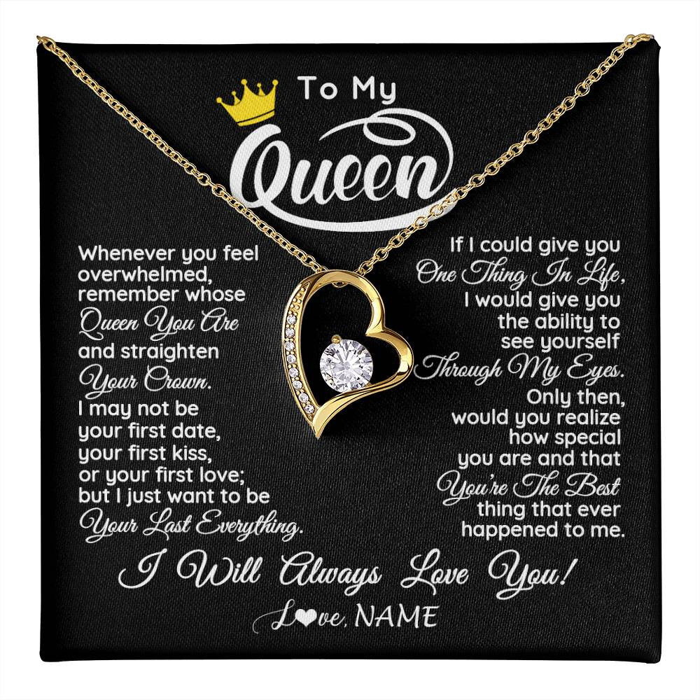 Forever Love Necklace 18K Yellow Gold Finish | 1 | Personalized To My Queen Necklace From Husband Whenever You Feel Overwhelmed Wife Soulmate Valentines Day Birthday Christmas Customized Gift Box Message Card | teecentury