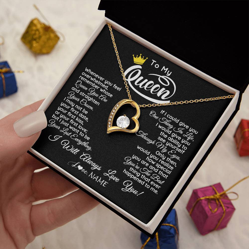 Forever Love Necklace 18K Yellow Gold Finish | 2 | Personalized To My Queen Necklace From Husband Whenever You Feel Overwhelmed Wife Soulmate Valentines Day Birthday Christmas Customized Gift Box Message Card | teecentury
