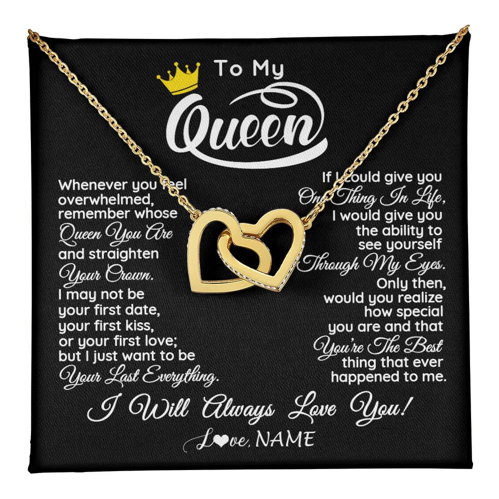 Interlocking Hearts Necklace 18K Yellow Gold Finish | 1 | Personalized To My Queen Necklace From Husband Whenever You Feel Overwhelmed Wife Soulmate Valentines Day Birthday Christmas Customized Gift Box Message Card | teecentury