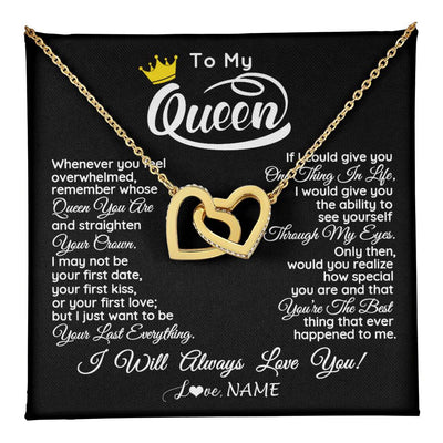 Interlocking Hearts Necklace 18K Yellow Gold Finish | 1 | Personalized To My Queen Necklace From Husband Whenever You Feel Overwhelmed Wife Soulmate Valentines Day Birthday Christmas Customized Gift Box Message Card | teecentury