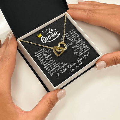 Interlocking Hearts Necklace 18K Yellow Gold Finish | 2 | Personalized To My Queen Necklace From Husband Whenever You Feel Overwhelmed Wife Soulmate Valentines Day Birthday Christmas Customized Gift Box Message Card | teecentury