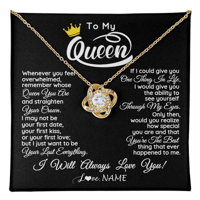 Love Knot Necklace 18K Yellow Gold Finish | 1 | Personalized To My Queen Necklace From Husband Whenever You Feel Overwhelmed Wife Soulmate Valentines Day Birthday Christmas Customized Gift Box Message Card | teecentury