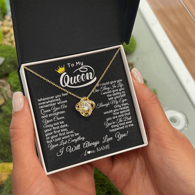 Love Knot Necklace 18K Yellow Gold Finish | 2 | Personalized To My Queen Necklace From Husband Whenever You Feel Overwhelmed Wife Soulmate Valentines Day Birthday Christmas Customized Gift Box Message Card | teecentury