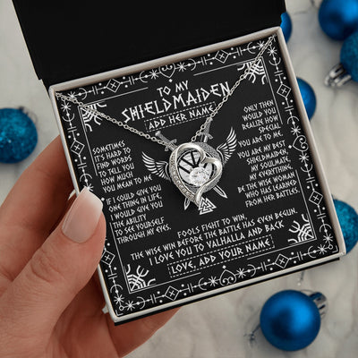 Forever Love Necklace 14K White Gold Finish | 2 | Personalized To My Shieldmaiden Gifts Necklace Viking Valhalla Scandinavian For Girlfriend Wife Custom Birthday Romantic Jewelry Gift Box Message Card | https://teecentury.