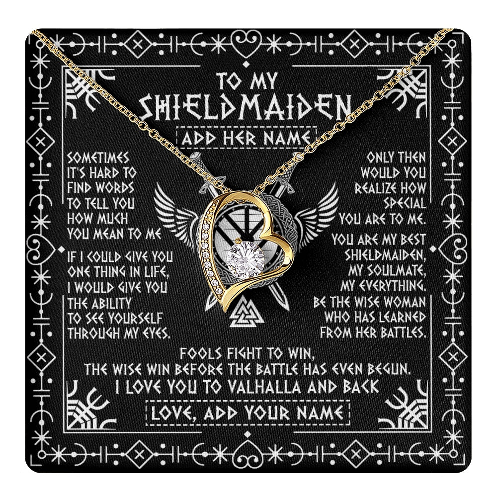 Forever Love Necklace 18K Yellow Gold Finish | 1 | Personalized To My Shieldmaiden Gifts Necklace Viking Valhalla Scandinavian For Girlfriend Wife Custom Birthday Romantic Jewelry Gift Box Message Card | https://teecentury.