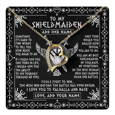 Forever Love Necklace 18K Yellow Gold Finish | 1 | Personalized To My Shieldmaiden Gifts Necklace Viking Valhalla Scandinavian For Girlfriend Wife Custom Birthday Romantic Jewelry Gift Box Message Card | https://teecentury.