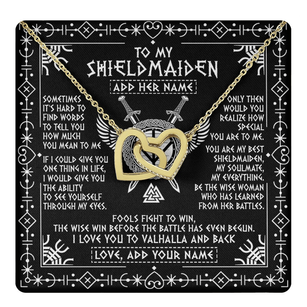 Interlocking Hearts Necklace 18K Yellow Gold Finish | 1 | Personalized To My Shieldmaiden Gifts Necklace Viking Valhalla Scandinavian For Girlfriend Wife Custom Birthday Romantic Jewelry Gift Box Message Card | https://teecentury.