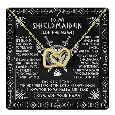 Interlocking Hearts Necklace 18K Yellow Gold Finish | 1 | Personalized To My Shieldmaiden Gifts Necklace Viking Valhalla Scandinavian For Girlfriend Wife Custom Birthday Romantic Jewelry Gift Box Message Card | https://teecentury.