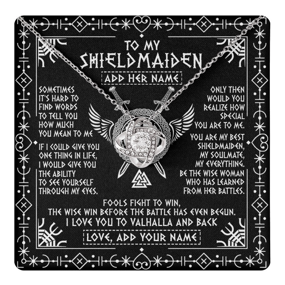 Love Knot Necklace 14K White Gold Finish | 1 | Personalized To My Shieldmaiden Gifts Necklace Viking Valhalla Scandinavian For Girlfriend Wife Custom Birthday Romantic Jewelry Gift Box Message Card | https://teecentury.