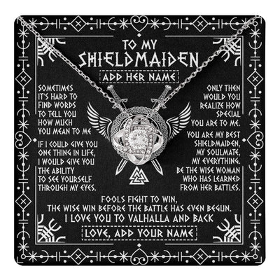 Love Knot Necklace 14K White Gold Finish | 1 | Personalized To My Shieldmaiden Gifts Necklace Viking Valhalla Scandinavian For Girlfriend Wife Custom Birthday Romantic Jewelry Gift Box Message Card | https://teecentury.