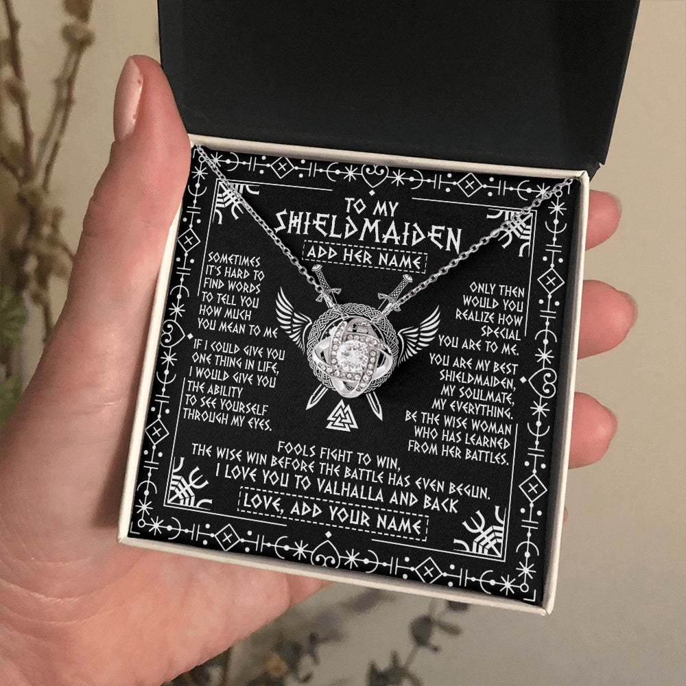 Love Knot Necklace 14K White Gold Finish | 2 | Personalized To My Shieldmaiden Gifts Necklace Viking Valhalla Scandinavian For Girlfriend Wife Custom Birthday Romantic Jewelry Gift Box Message Card | https://teecentury.