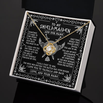 Love Knot Necklace 18K Yellow Gold Finish | 2 | Personalized To My Shieldmaiden Gifts Necklace Viking Valhalla Scandinavian For Girlfriend Wife Custom Birthday Romantic Jewelry Gift Box Message Card | https://teecentury.