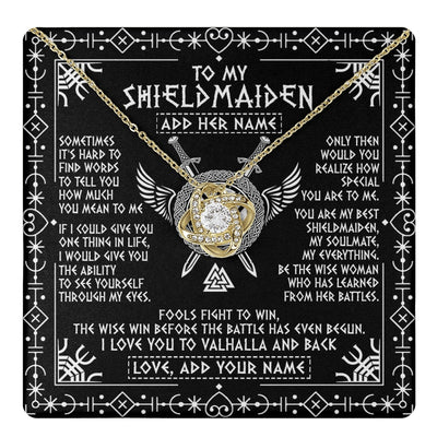 Love Knot Necklace 18K Yellow Gold Finish | 1 | Personalized To My Shieldmaiden Gifts Necklace Viking Valhalla Scandinavian For Girlfriend Wife Custom Birthday Romantic Jewelry Gift Box Message Card | https://teecentury.