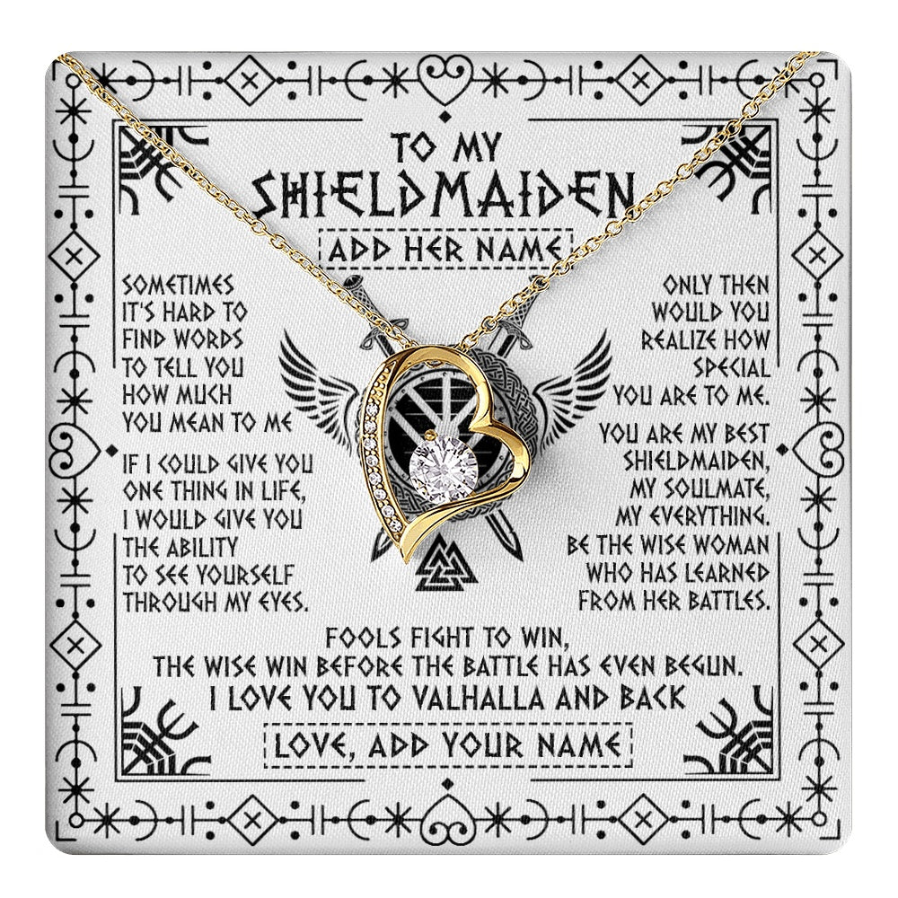 Forever Love Necklace 18K Yellow Gold Finish | 1 | Personalized To My Shieldmaiden Gifts Necklace Viking Valhalla Scandinavian For Wife Girlfriend Custom Anniversary Birthday Jewelry Gift Box Message Card | https://teecentury.