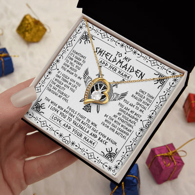 Forever Love Necklace 18K Yellow Gold Finish | 2 | Personalized To My Shieldmaiden Gifts Necklace Viking Valhalla Scandinavian For Wife Girlfriend Custom Anniversary Birthday Jewelry Gift Box Message Card | https://teecentury.