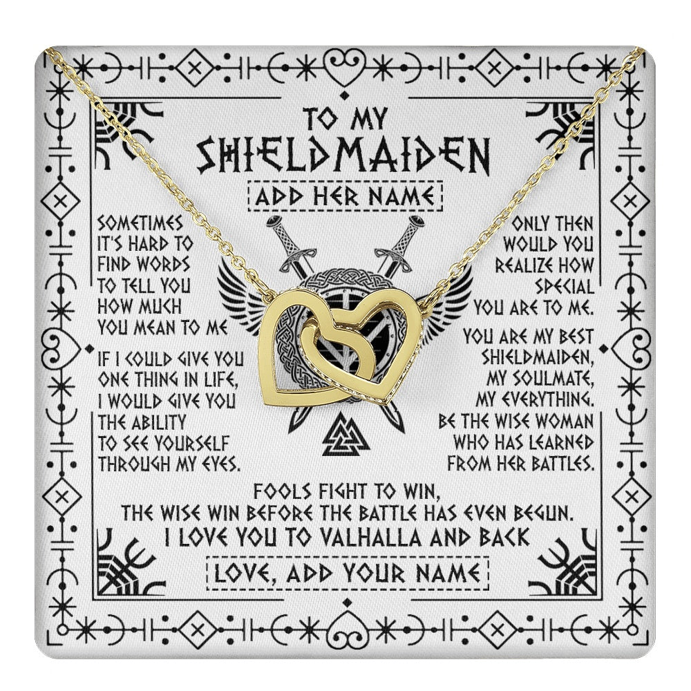 Interlocking Hearts Necklace 18K Yellow Gold Finish | 1 | Personalized To My Shieldmaiden Gifts Necklace Viking Valhalla Scandinavian For Wife Girlfriend Custom Anniversary Birthday Jewelry Gift Box Message Card | https://teecentury.