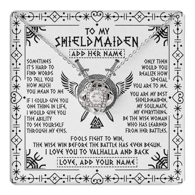 Love Knot Necklace 14K White Gold Finish | 1 | Personalized To My Shieldmaiden Gifts Necklace Viking Valhalla Scandinavian For Wife Girlfriend Custom Anniversary Birthday Jewelry Gift Box Message Card | https://teecentury.