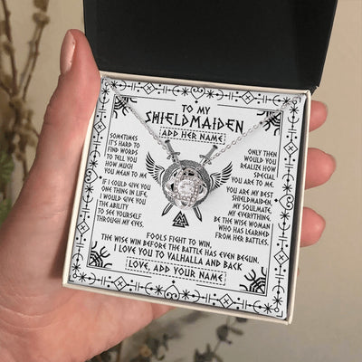 Love Knot Necklace 14K White Gold Finish | 2 | Personalized To My Shieldmaiden Gifts Necklace Viking Valhalla Scandinavian For Wife Girlfriend Custom Anniversary Birthday Jewelry Gift Box Message Card | https://teecentury.