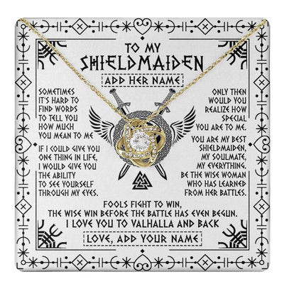 Love Knot Necklace 18K Yellow Gold Finish | 1 | Personalized To My Shieldmaiden Gifts Necklace Viking Valhalla Scandinavian For Wife Girlfriend Custom Anniversary Birthday Jewelry Gift Box Message Card | https://teecentury.