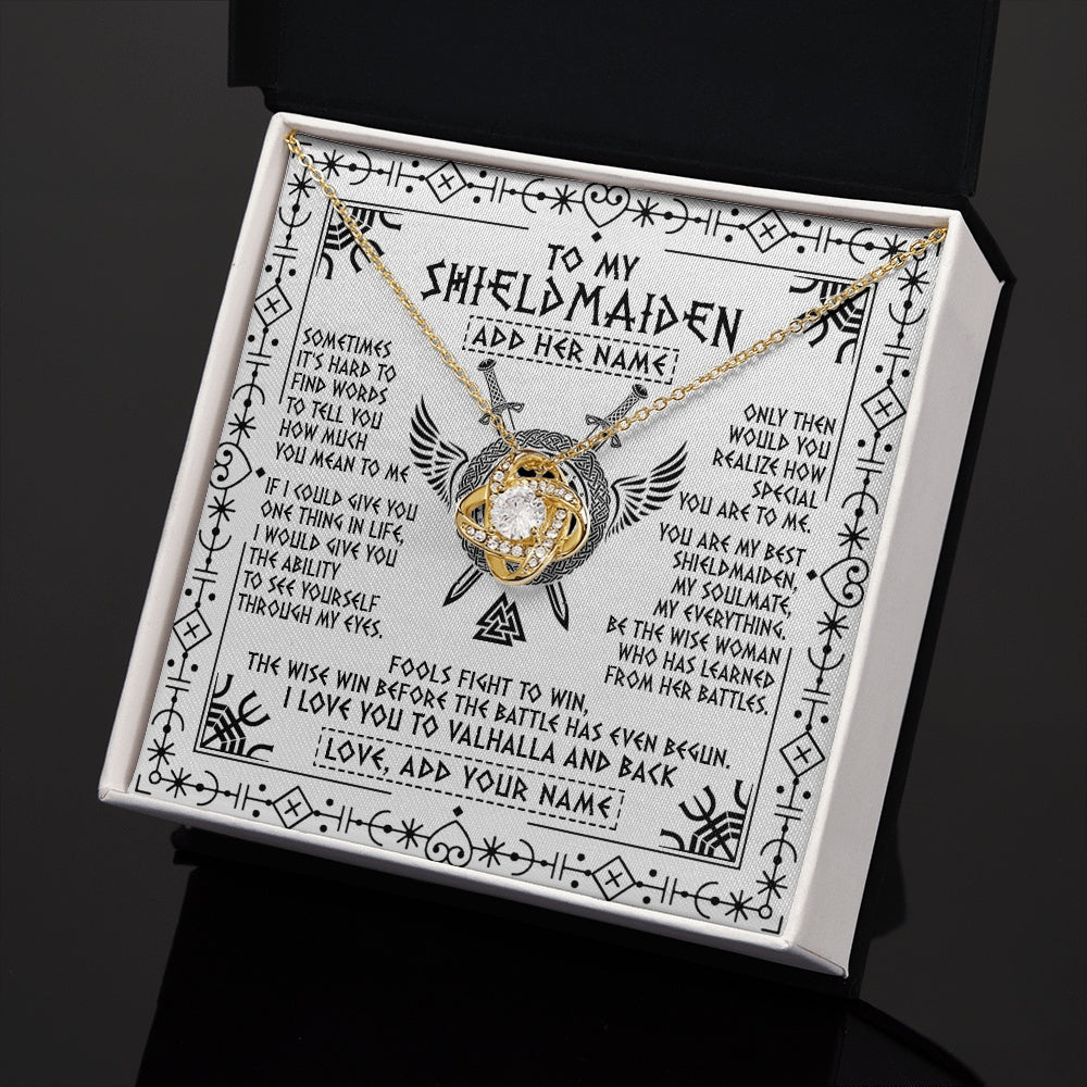 Love Knot Necklace 18K Yellow Gold Finish | 2 | Personalized To My Shieldmaiden Gifts Necklace Viking Valhalla Scandinavian For Wife Girlfriend Custom Anniversary Birthday Jewelry Gift Box Message Card | https://teecentury.