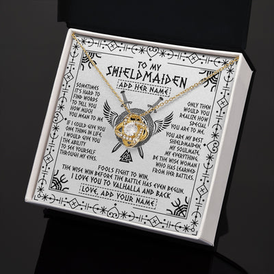 Love Knot Necklace 18K Yellow Gold Finish | 2 | Personalized To My Shieldmaiden Gifts Necklace Viking Valhalla Scandinavian For Wife Girlfriend Custom Anniversary Birthday Jewelry Gift Box Message Card | https://teecentury.