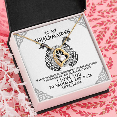 Forever Love Necklace 18K Yellow Gold Finish | Personalized To My Shieldmaiden Necklace From Husband I Love You to Valhalla Viking Jewelry Women Birthday Wife Girlfriend Anniversary Customized Message Card | teecentury