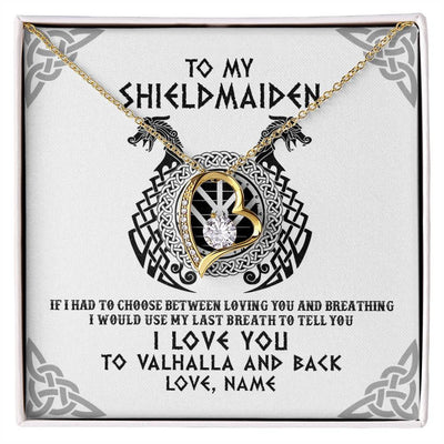 Forever Love Necklace 18K Yellow Gold Finish | Personalized To My Shieldmaiden Necklace From Husband I Love You to Valhalla Viking Jewelry Women Birthday Wife Girlfriend Anniversary Customized Message Card | teecentury