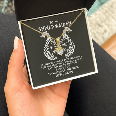 Alluring Beauty Necklace 18K Yellow Gold Finish | Personalized To My Shieldmaiden Necklace From Viking I Love You For Wife From Husband Girlfriend From Boyfriend Birthday Valentines Day Customized Message Card | teecentury