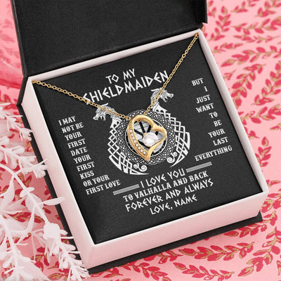 Forever Love Necklace 18K Yellow Gold Finish | Personalized To My Shieldmaiden Necklace I Love You to Valhalla and Back Viking Jewelry For Women Birthday Wife Girlfriend Anniversary Customized Message Card | teecentury