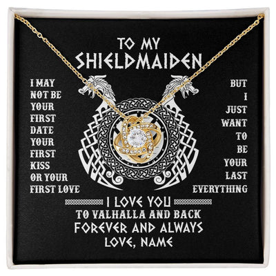 Love Knot Necklace 18K Yellow Gold Finish | Personalized To My Shieldmaiden Necklace I Love You to Valhalla and Back Viking Jewelry For Women Birthday Wife Girlfriend Anniversary Customized Message Card | teecentury