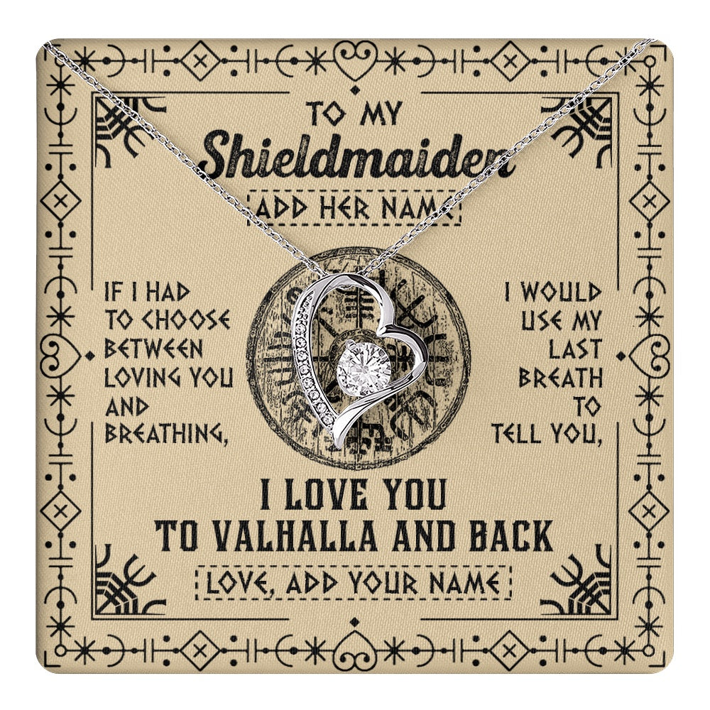 Forever Love Necklace 14K White Gold Finish | 1 | Personalized To My Shieldmaiden Necklace Viking I Love You Valhalla Wife Viking Jewelry For Women Daughter Birthday Gifts Christmas Gift Box Message Card | teecentury.myshopify