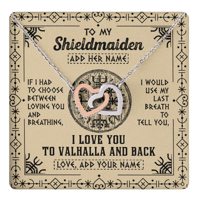 Interlocking Hearts Necklace Stainless Steel & Rose Gold Finish | 1 | Personalized To My Shieldmaiden Necklace Viking I Love You Valhalla Wife Viking Jewelry For Women Daughter Birthday Gifts Christmas Gift Box Message Card | teecentury.myshopify