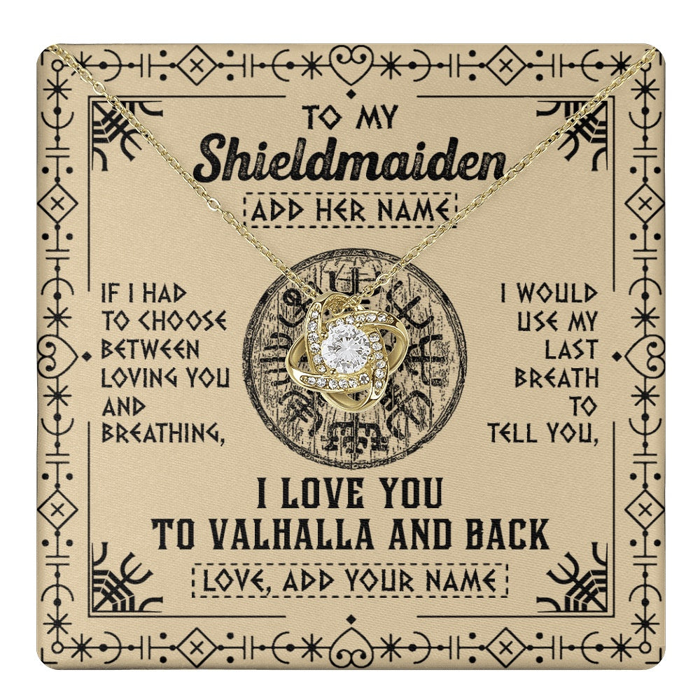 Love Knot Necklace 18K Yellow Gold Finish | 1 | Personalized To My Shieldmaiden Necklace Viking I Love You Valhalla Wife Viking Jewelry For Women Daughter Birthday Gifts Christmas Gift Box Message Card | teecentury.myshopify