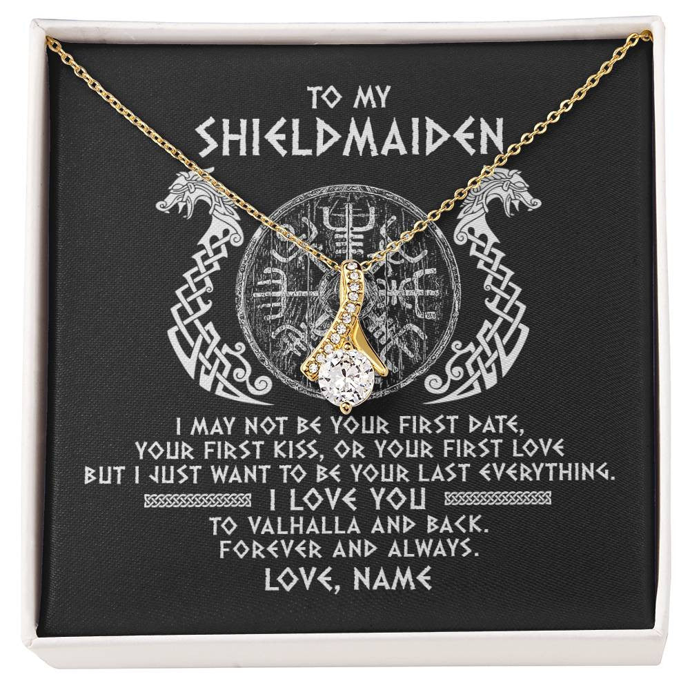 Alluring Beauty Necklace 18K Yellow Gold Finish | Personalized To My Shieldmaiden Necklace Viking I Love You to Valhalla Jewelry For Wife Girlfriend From Husband Birthday Anniversary Customized Message Card | teecentury